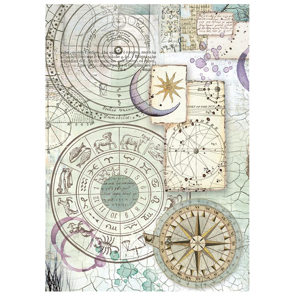 Stamperia COSMOS - A6 BACKGROUNDS Selection Decoupage Rice Paper 8 sheets #DFSAK6060