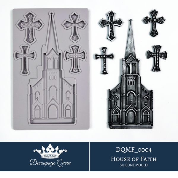 Decoupage Queen HOUSE OF FAITH Silicone Moulds Molds 5" x 8"  Mixed Media  Food Safe Resin Decor  #DQMF0004 Limited Edition