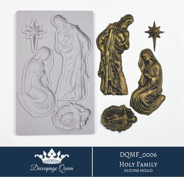 Decoupage Queen HOLY FAMILY Christmas Silicone Moulds Molds 5" x 8"  Mixed Media  Food Safe Resin Decor  #DQMF0006 Limited Edition