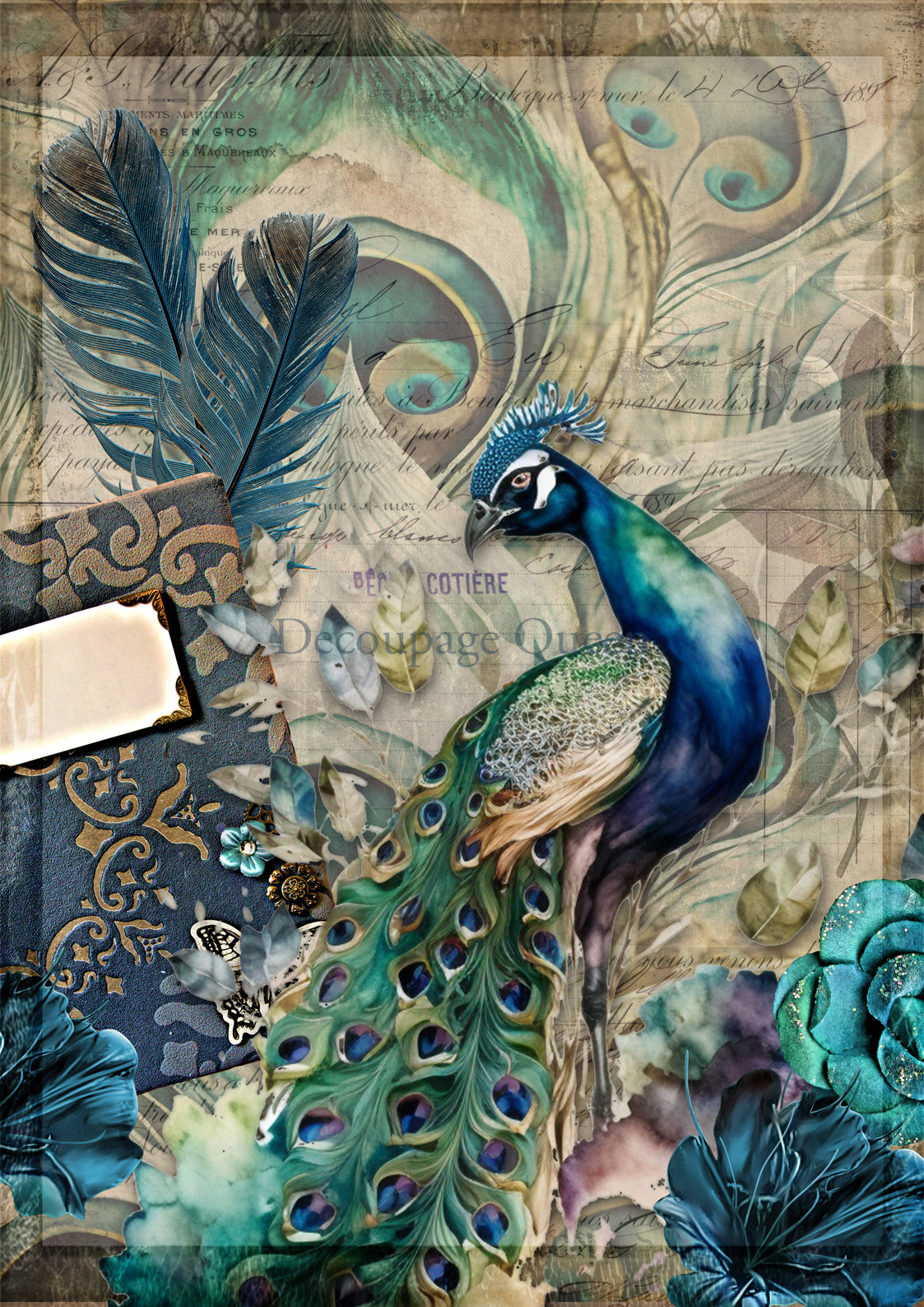 Decoupage Queen JEWELED PEACOCK A4 Rice Paper DQRP0562