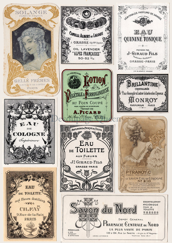 Decoupage Queen PERFUME LABELS A4 Rice Paper DQRP0580