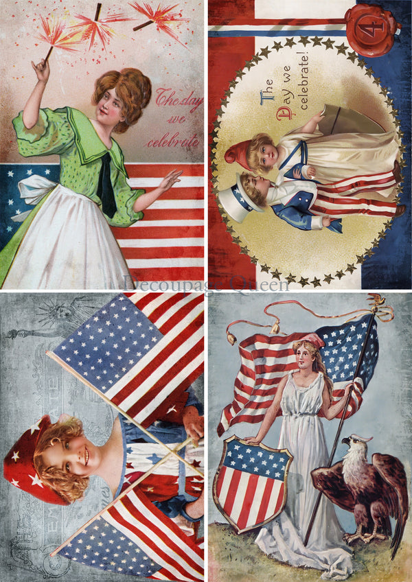 Decoupage Queen FOURTH OF JULY Four Pack A4 Rice Paper DQRP0582