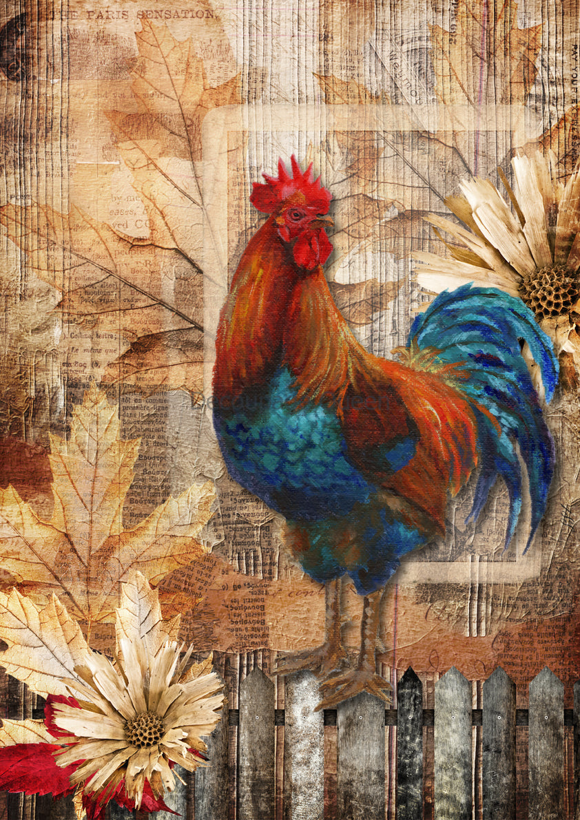 Decoupage Queen COUNTRY ROOSTER A4 Rice Paper DQRP0631