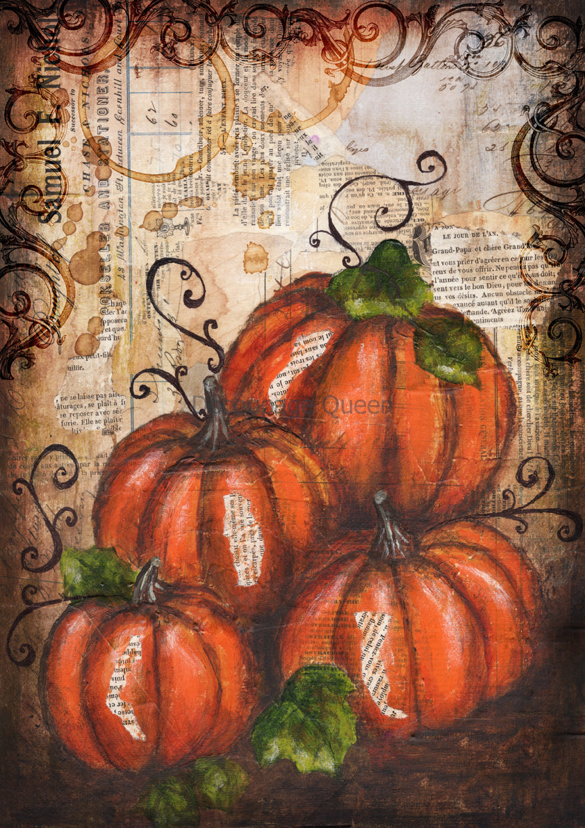 Decoupage Queen PAINTED PUMPKINS A4 Rice Paper DQRP0632