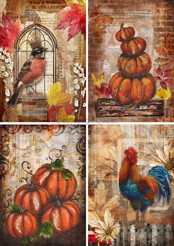 Decoupage Queen FALL MIXED MEDIA Scenes 4 Pack A4 Rice Paper DQRP0633