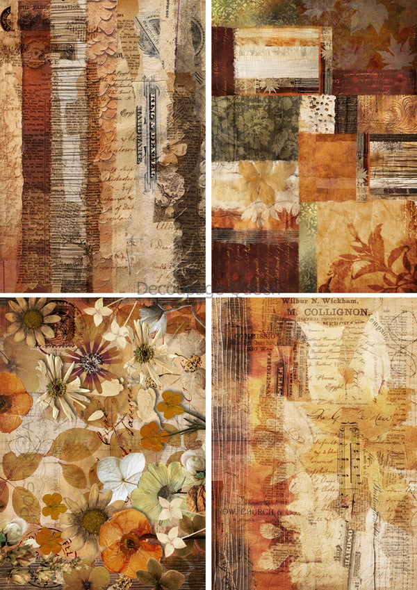 Decoupage Queen AUTUMN TEXTURES 4 PACK A4 Rice Paper DQRP0638