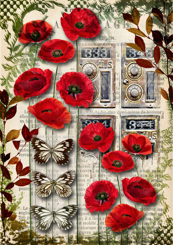 Decoupage Queen URBAN POPPIES A4 Rice Paper DQRP0652