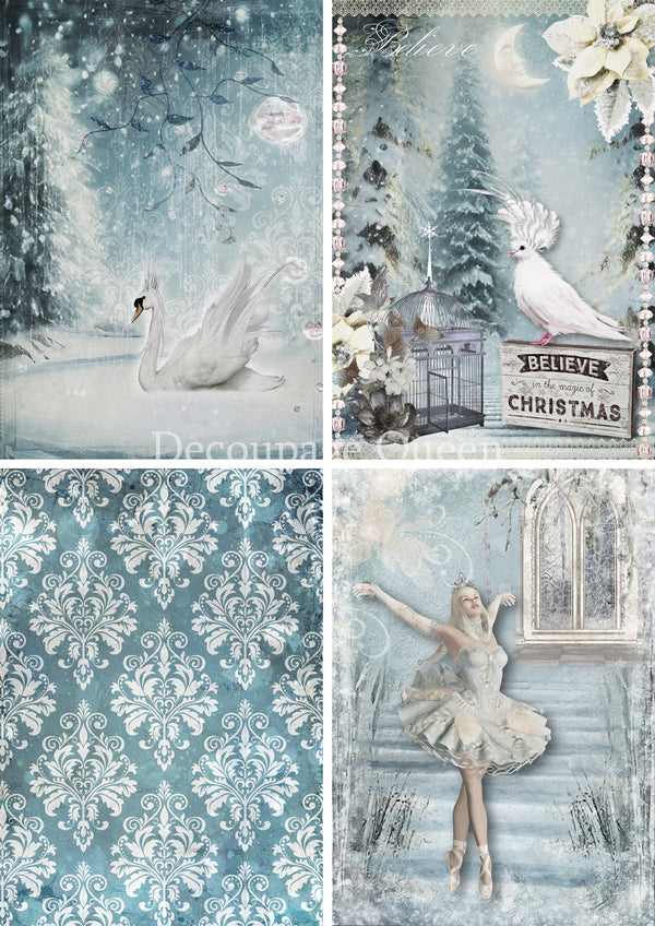 Decoupage Queen WINTER FANTASY 4 PACK Christmas Winter A4 Decoupage Rice Paper DQRP0676