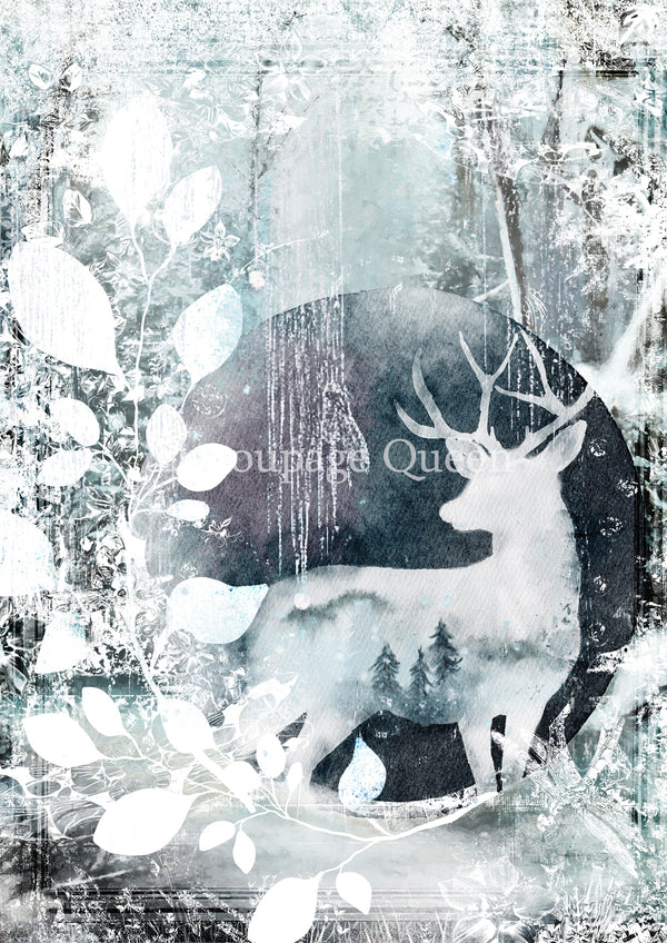 Decoupage Queen WINTER STAG Christmas Winter A4 Decoupage Rice Paper DQRP0678