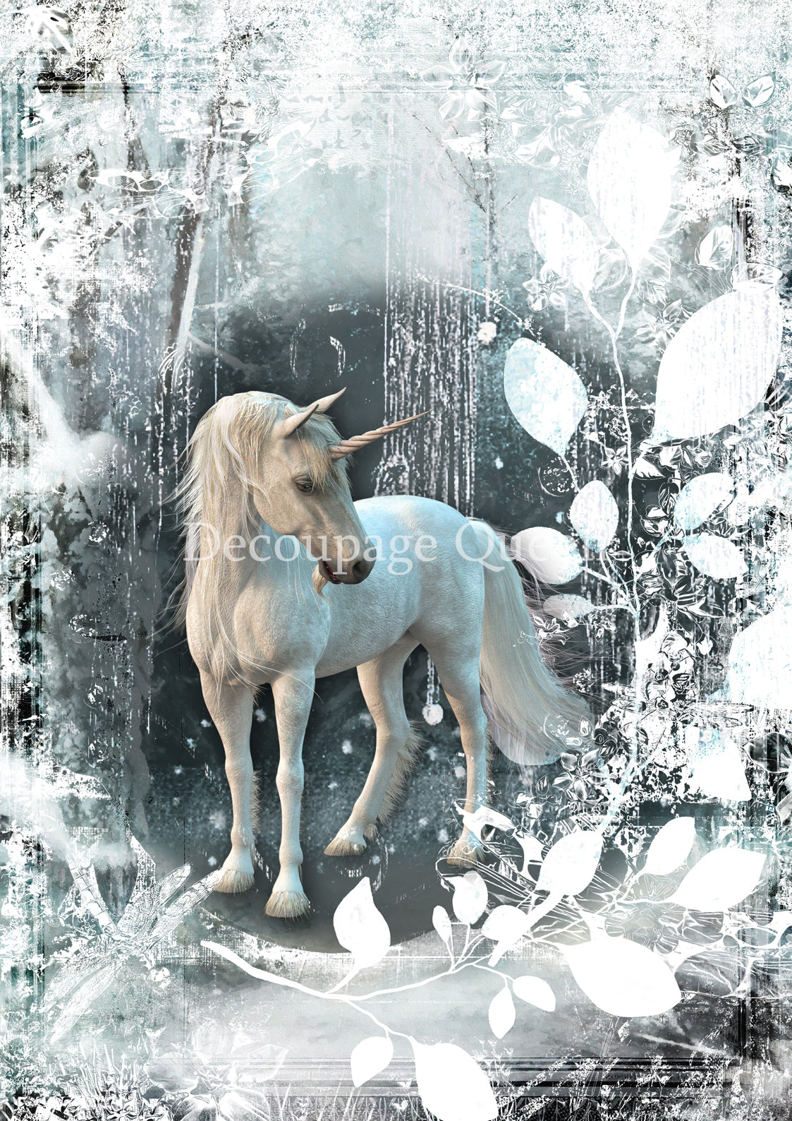 Decoupage Queen WINTER UNICORN Christmas Winter A4 Decoupage Rice Paper DQRP0679