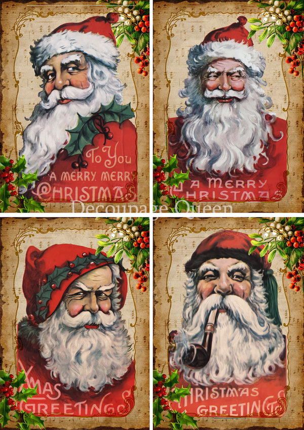 Decoupage Queen OLD SCHOOL SANTAS Christmas A4 Decoupage Rice Paper DQRP0697