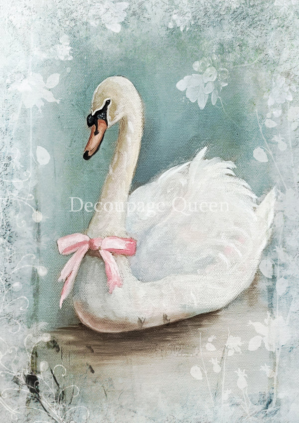 Decoupage Queen WINTER SWAN Teresa Rene Art Christmas A4 Decoupage Rice Paper DQRP0700