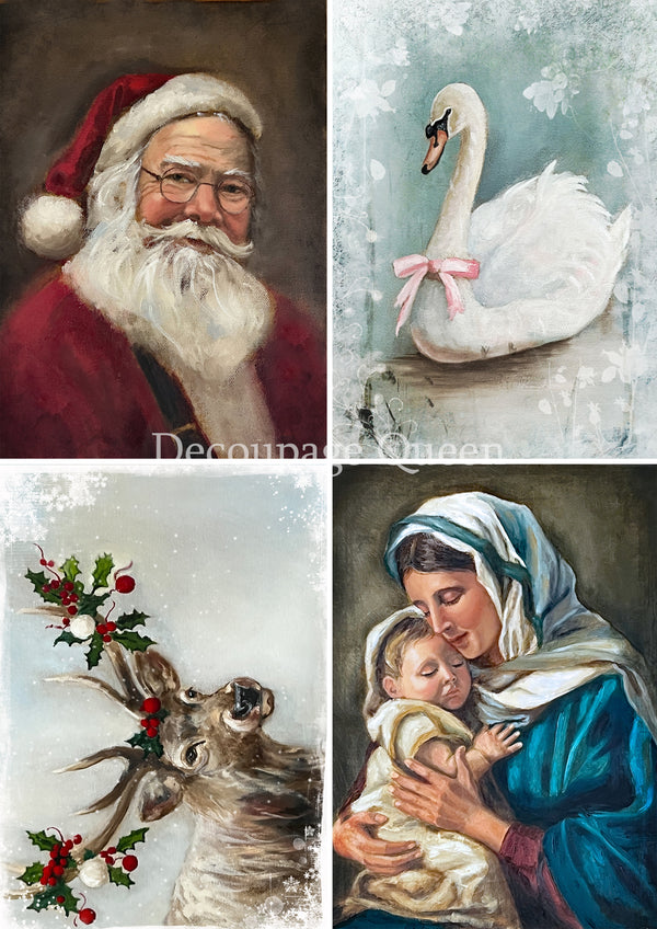 Decoupage Queen CHRISTMAS 4 PACK Teresa Rene Art Christmas A4 Decoupage Rice Paper DQRP0702