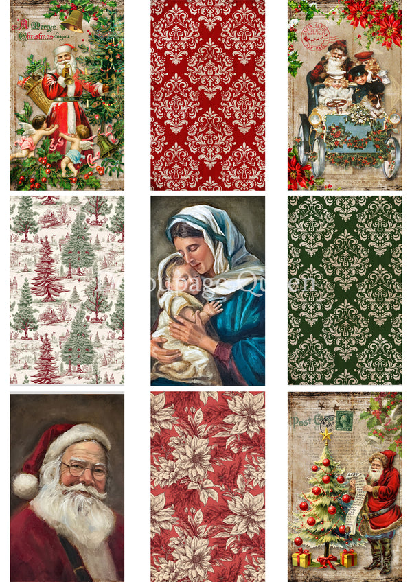 Decoupage Queen CHRISTMAS 9 PACK Christmas A4 Decoupage Rice Paper DQRP0703