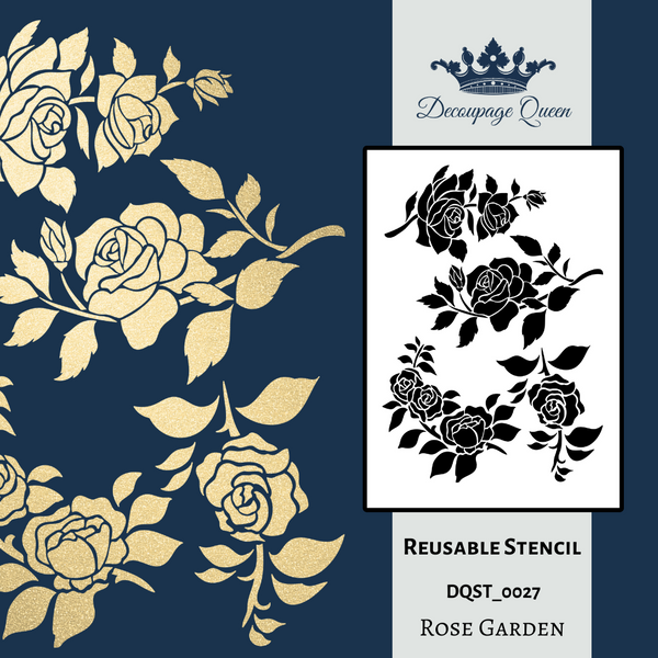 Decoupage Queen ROSE GARDEN Dainty and the Queen A4 Reusable Stencil #DQST0027