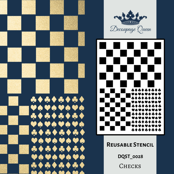 Decoupage Queen CHECK MATE Checkerboard Squares A4 Reusable Stencil #DQST0028