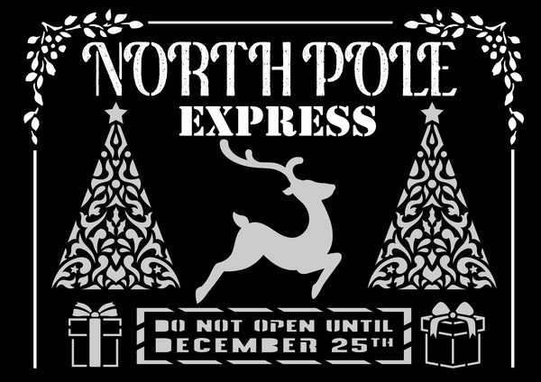 Decoupage Queen NORTH POLE EXPRESS A4 Reusable Stencil #DQST0031