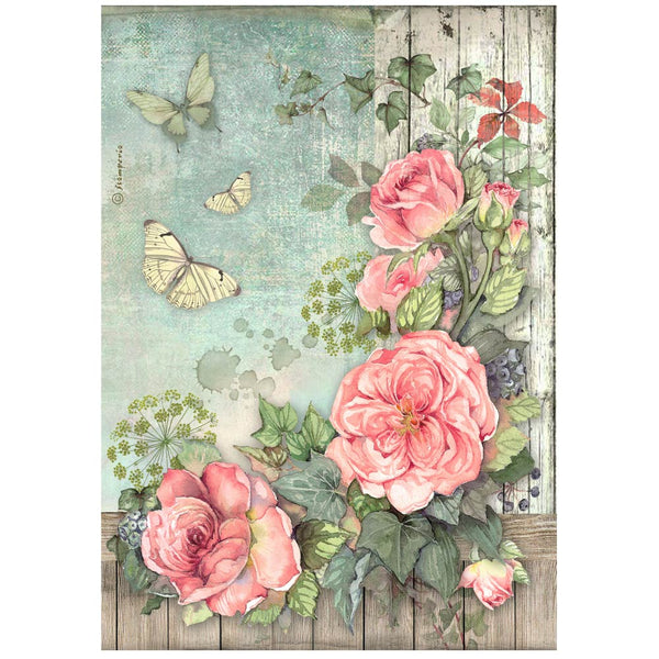 PRE-ORDER STAMPERIA HOUSE OF ROSES - FLOWERS CORNER Decoupage Rice Paper A4 #DFSA41018