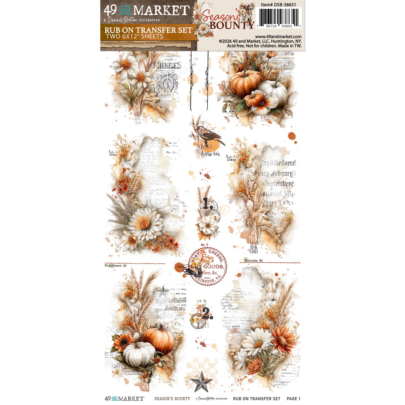 PRE-ORDER - 49 and Market SEASON'S BOUNTY 6x12 ESSENTIAL Rub-On Transfers #DSB-38651