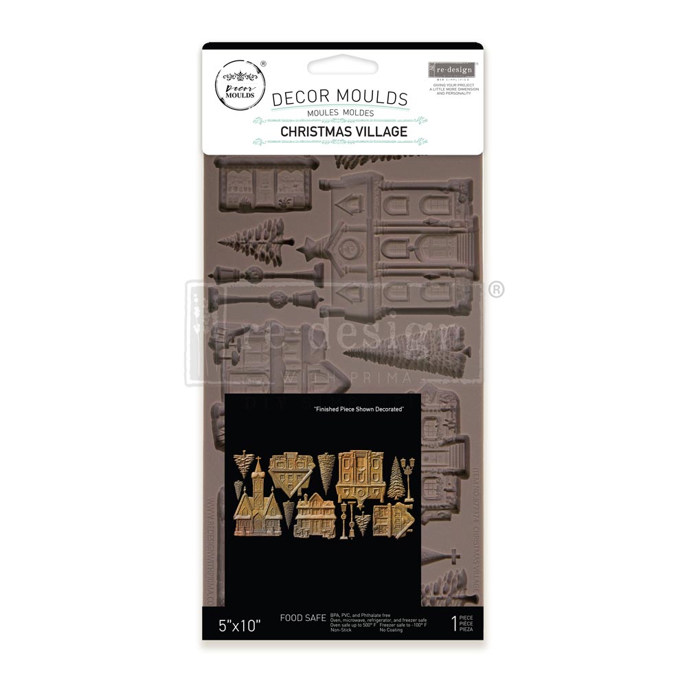 Decor Moulds packaging for Christmas Village design on a white background