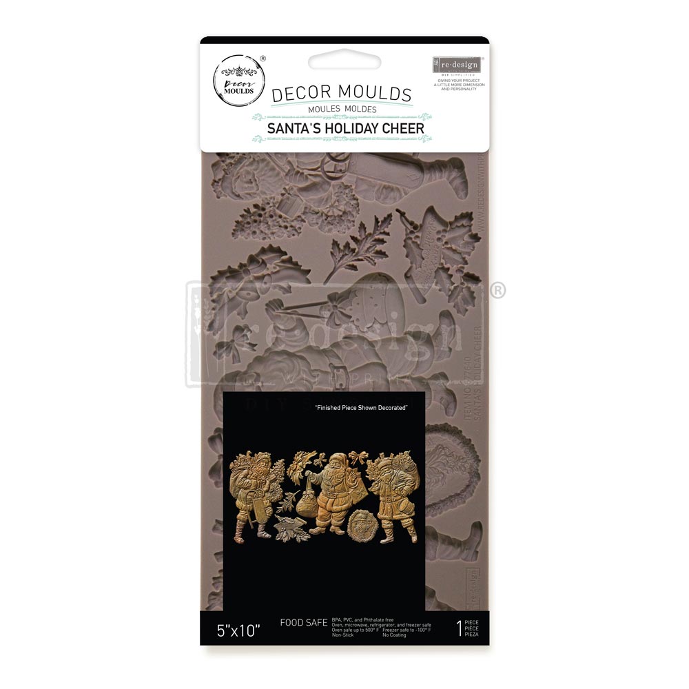 Decor moulds packaging with Christmas-themed designs on a white background