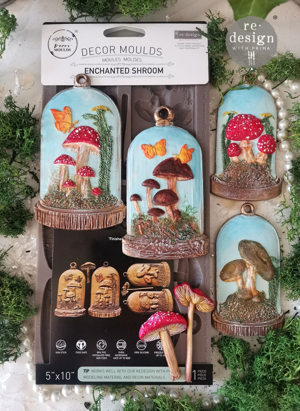 Re-Design with Prima ENCHANTED SHROOM Decor Moulds 5X10 Food Resin #672423