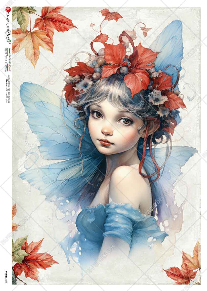 Paper Designs BLUE WINTER FAIRY Christmas A4 Decoupage Rice Paper #FAIRIES_0111