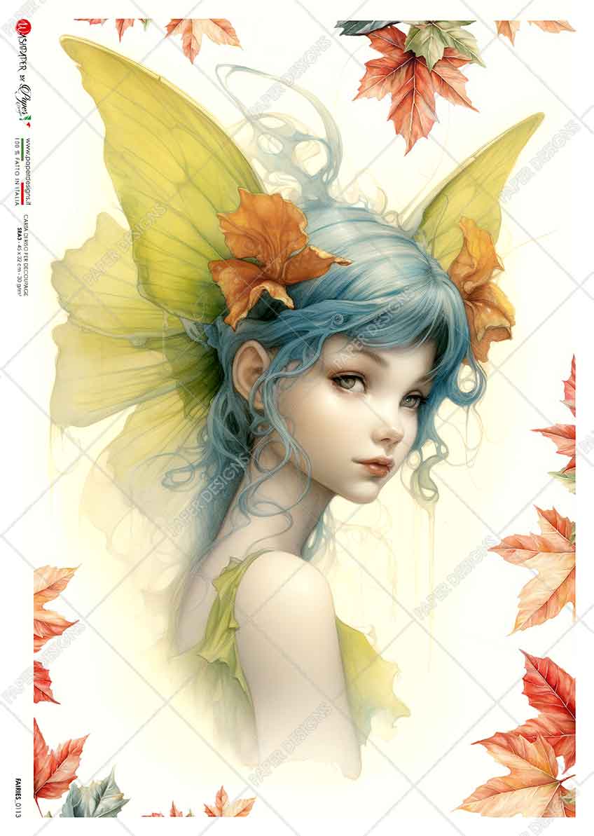 Paper Designs YELLOW WINTER FAIRY Christmas A4 Decoupage Rice Paper #FAIRIES_0113