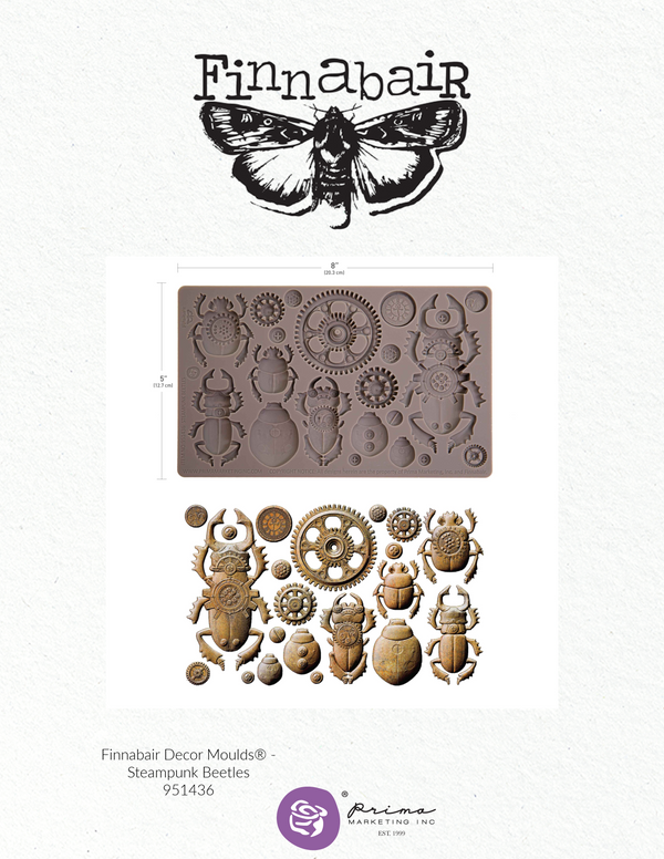 Prima Finnabair STEAMPUNK BEETLES Imaginarium Moulds Molds 5" x 8" #951436