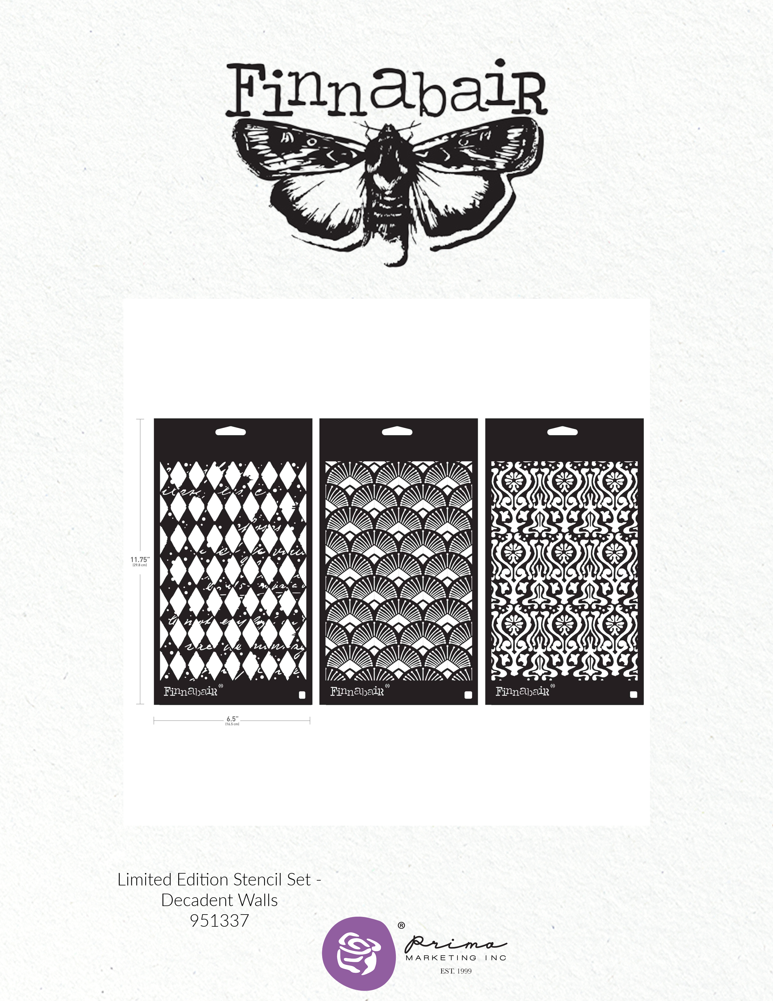 Finnabair limited edition stencil set with a moth illustration on a white background