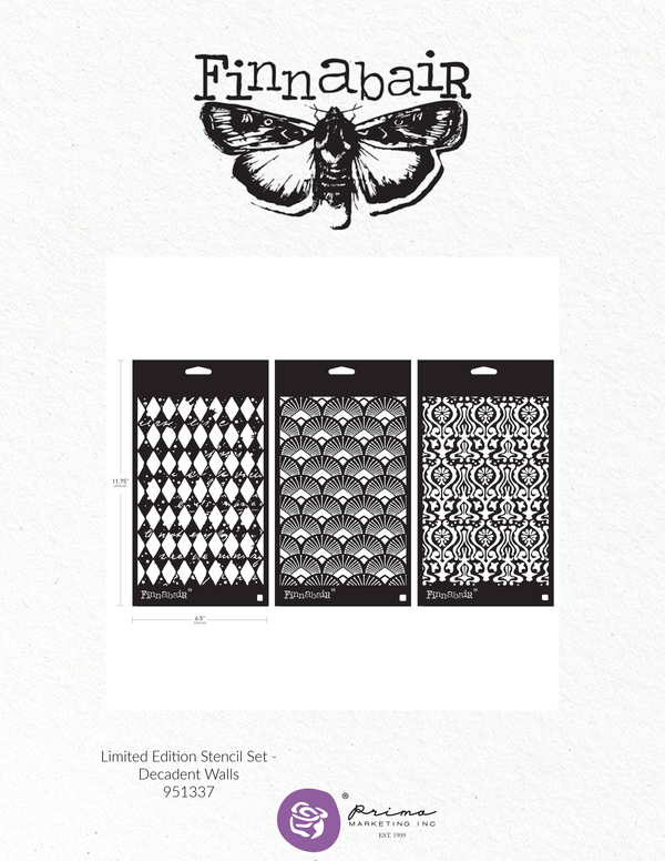 Finnabair limited edition stencil set with a moth illustration on a white background