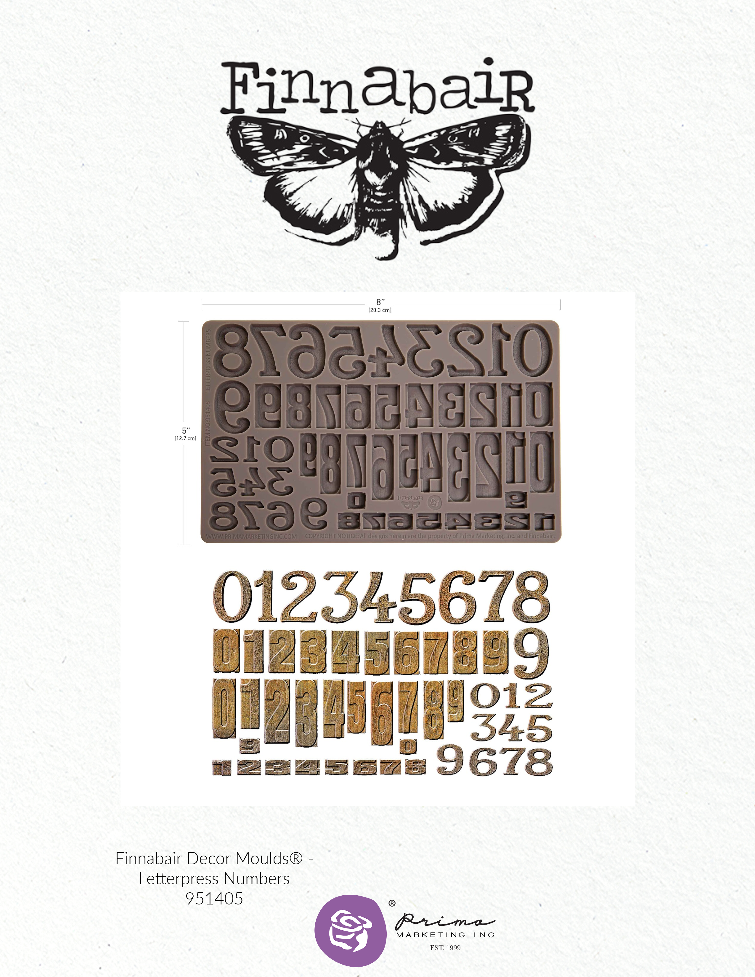 Prima Finnabair LETTERPRESS NUMBERS Imaginarium Moulds Molds 5