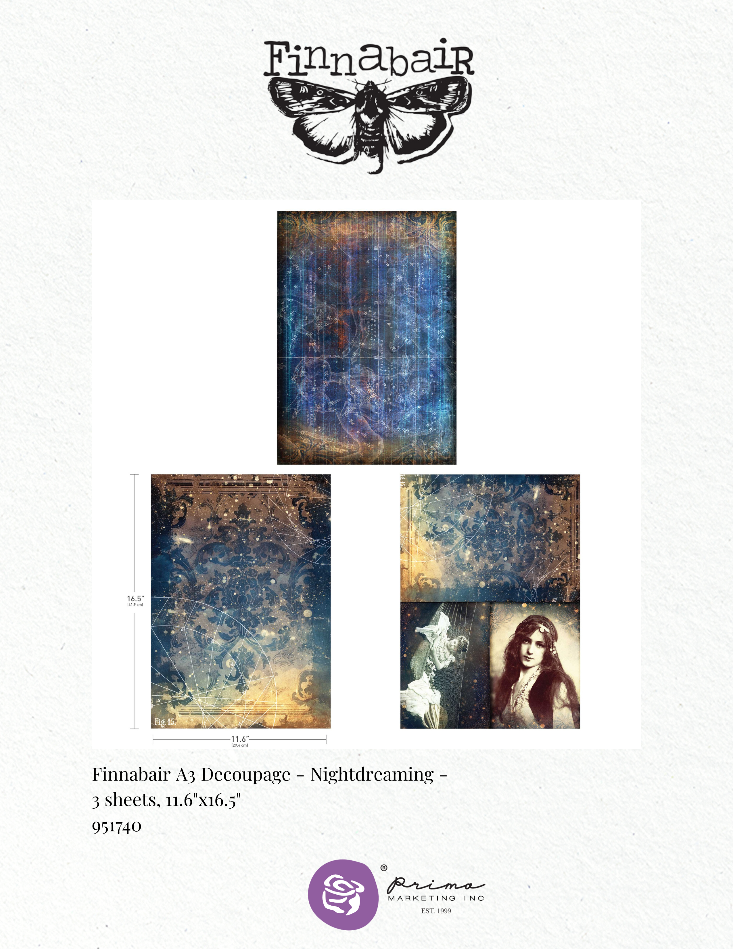 Finnabair Prima NIGHTDREAMING A3 Decoupage Rice Paper 11.7