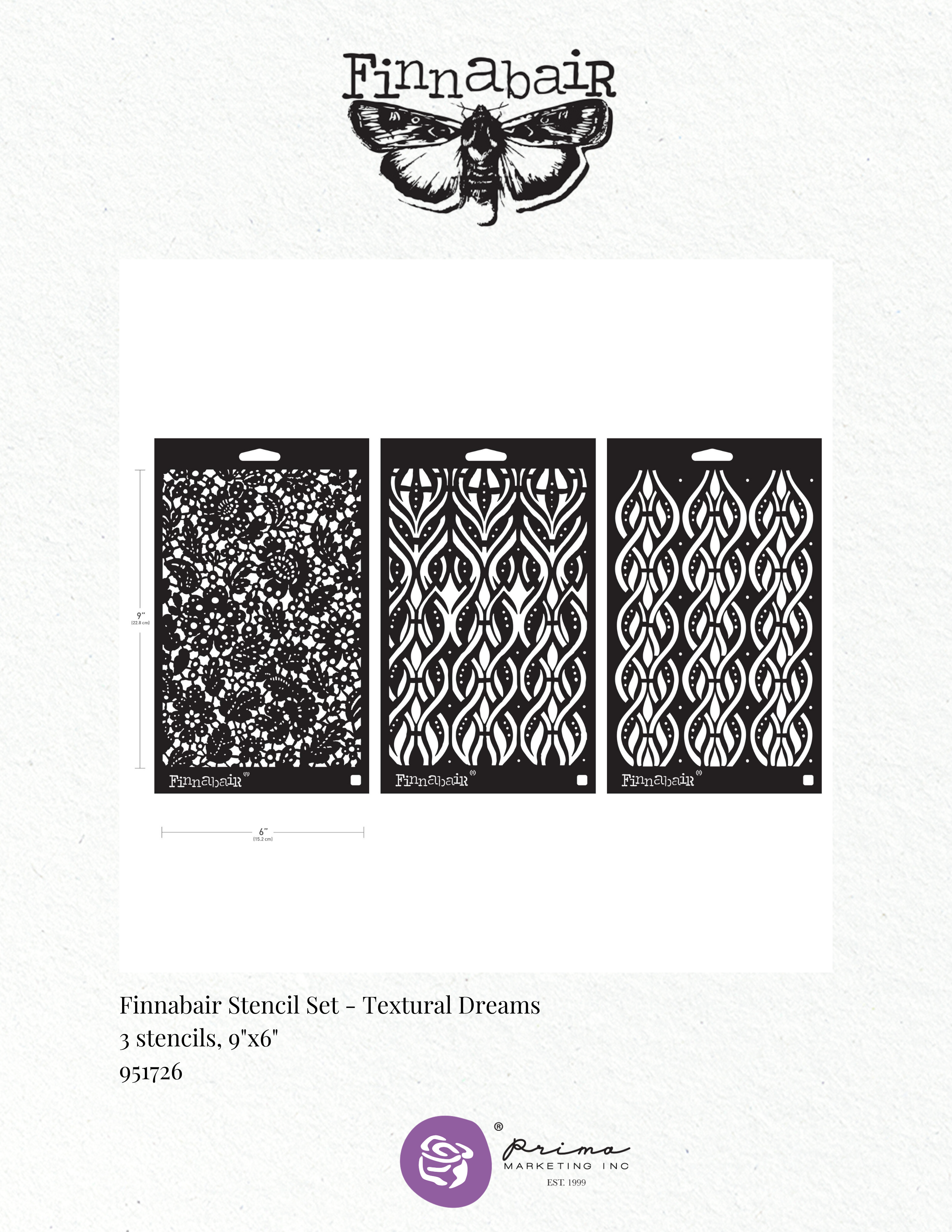 Prima Finnabair Limited Edition VICTORIAN TILES Stencil SET 3 pcs #951726