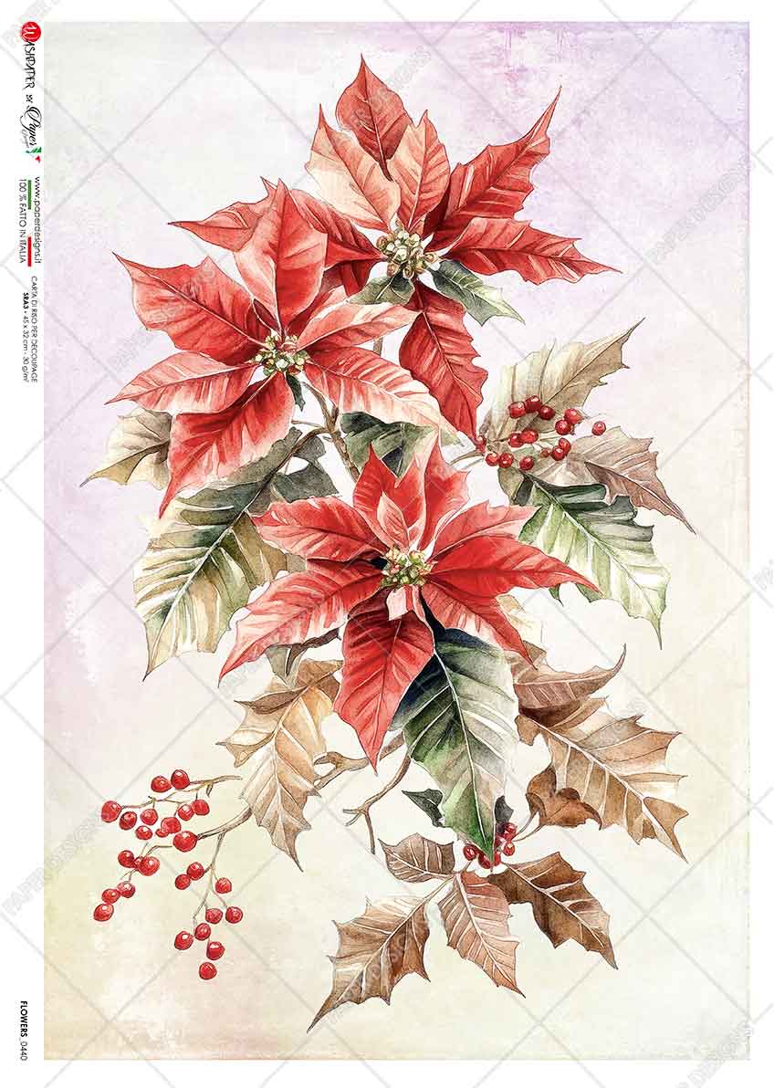 Paper Designs FESTIVE POINSETTIA ARRANGEMENT A4 Decoupage Rice Paper #FLOWERS_0440