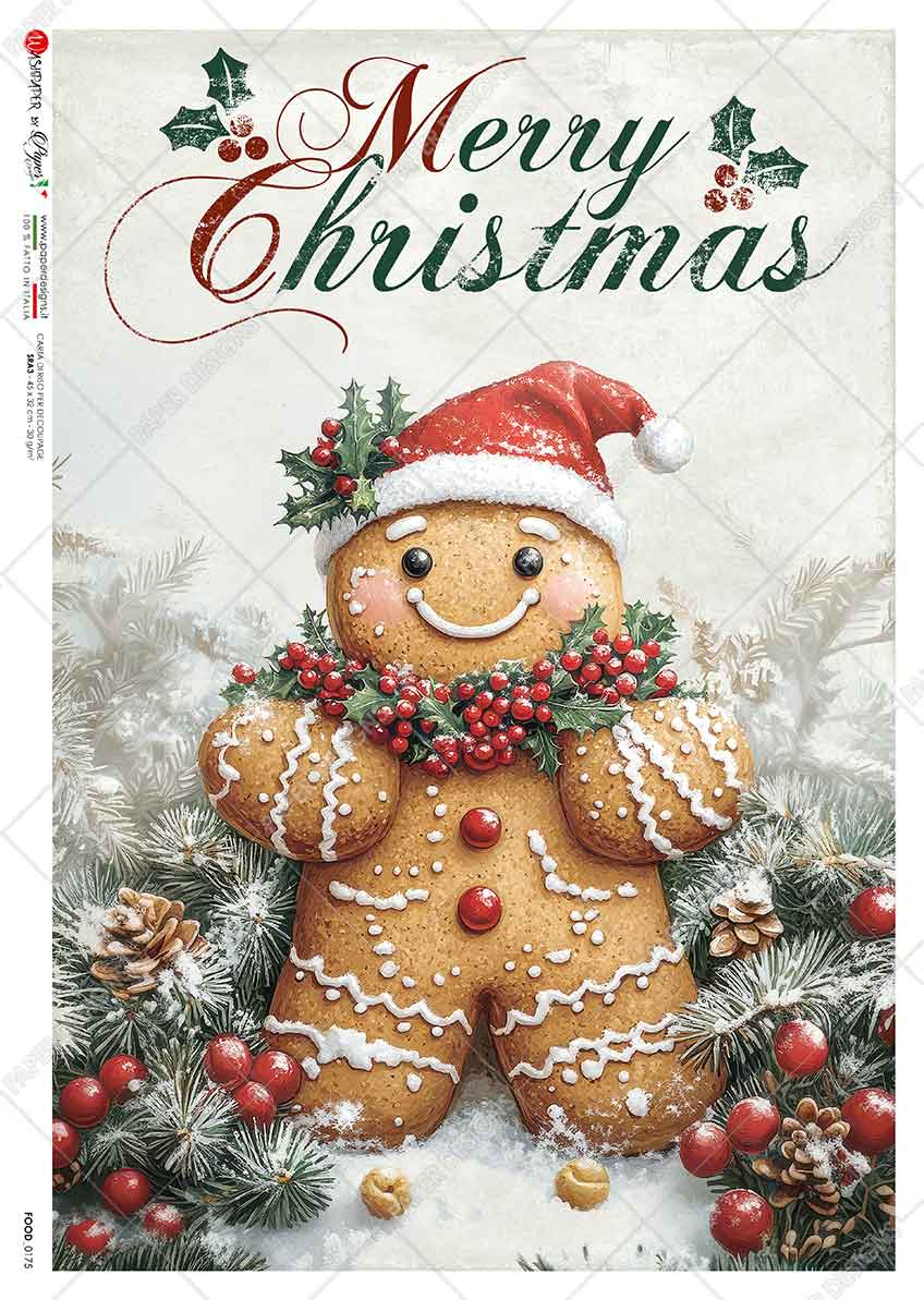 Paper Designs CHRISTMAS GINGERBREAD MAN COOKIE A4 Decoupage Rice Paper #FOOD_0175