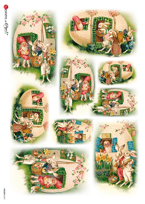 Paper Designs VINTAGE EASTER Eggs Bunnies A4 Decoupage Rice Paper #HOLIDAY_0071