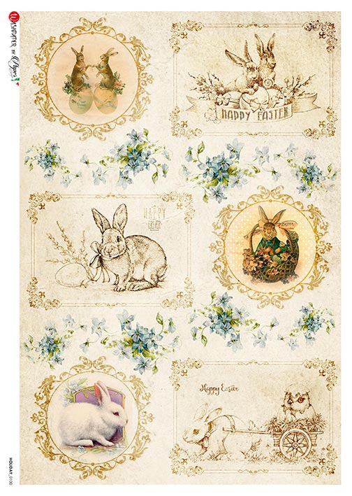 Paper Designs HOLIDAY 0100 EASTER BUNNIES A4 Decoupage Rice Paper