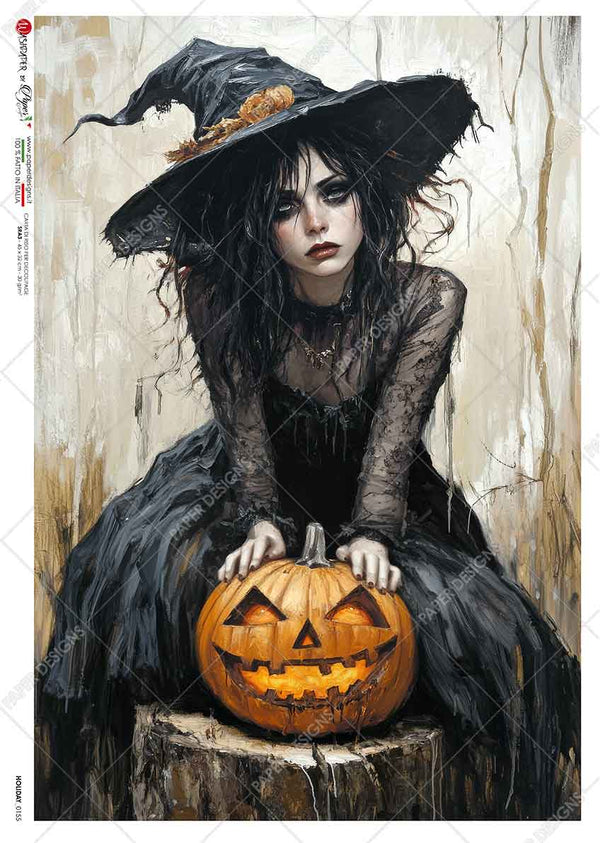 Paper Designs SPOOKY WITCH WITH PUMPKIN Halloween A4 Decoupage Rice Paper #HOLIDAY_0155