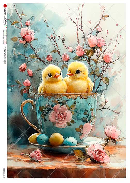 Paper Designs EASTER CHICKS in a TEACUP A4 Decoupage Rice Paper #HOLIDAY_0167