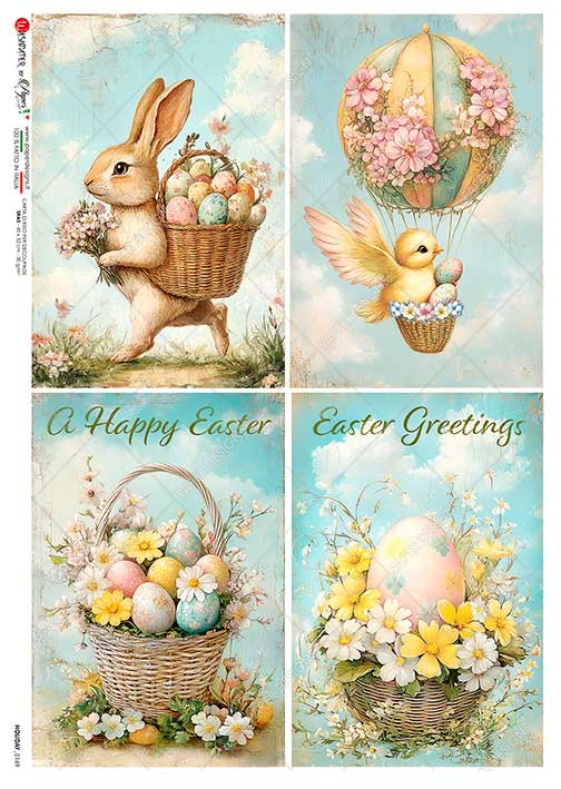 Paper Designs EASTER GREETINGS cards A4 Decoupage Rice Paper #HOLIDAY_0169