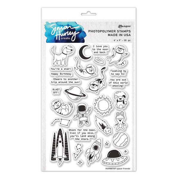 Ranger Simon Hurley SPACE FRIENDS Clear Stamps 6"x9" 30pcs #HUR88769