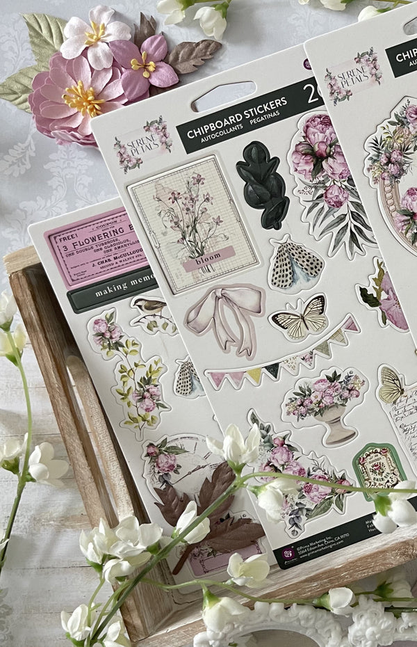 Prima SERENE PETALS Collection BLOOMING BEAUTY CHIPBOARD Stickers 15 pcs #671228