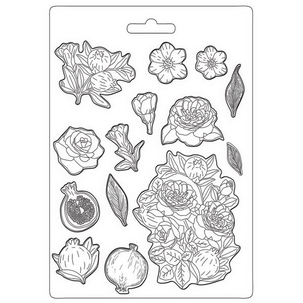 Stamperia Soft Mould A4 Casa Granada POMEGRANADE and FLOWERS Resin #K3PTA4523