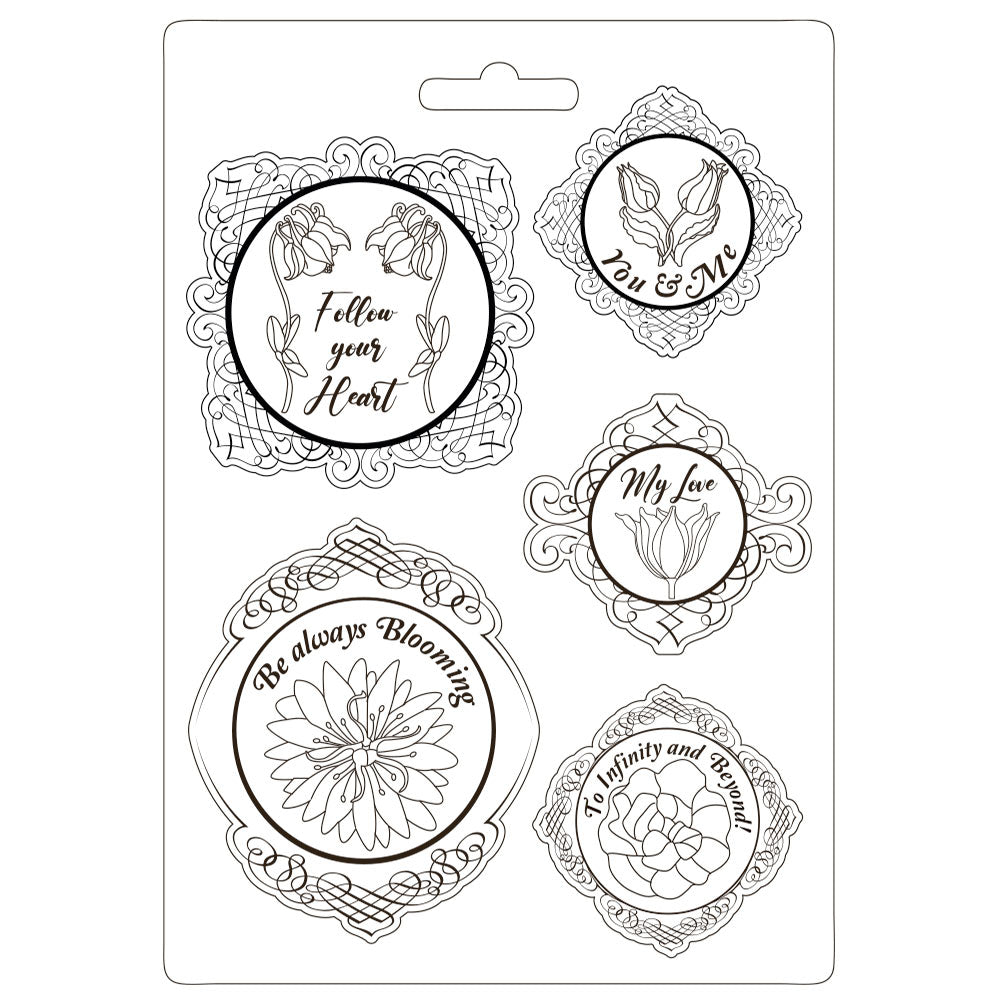Stamperia Soft Mould A4 Romantic Garden House FRAME WITH FLOWERS Resin K3PTA4529