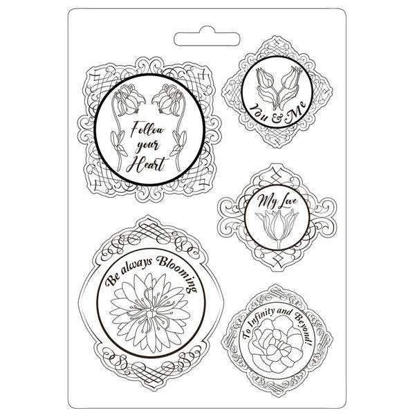 Stamperia Soft Mould A4 Romantic Garden House FRAME WITH FLOWERS Resin K3PTA4529