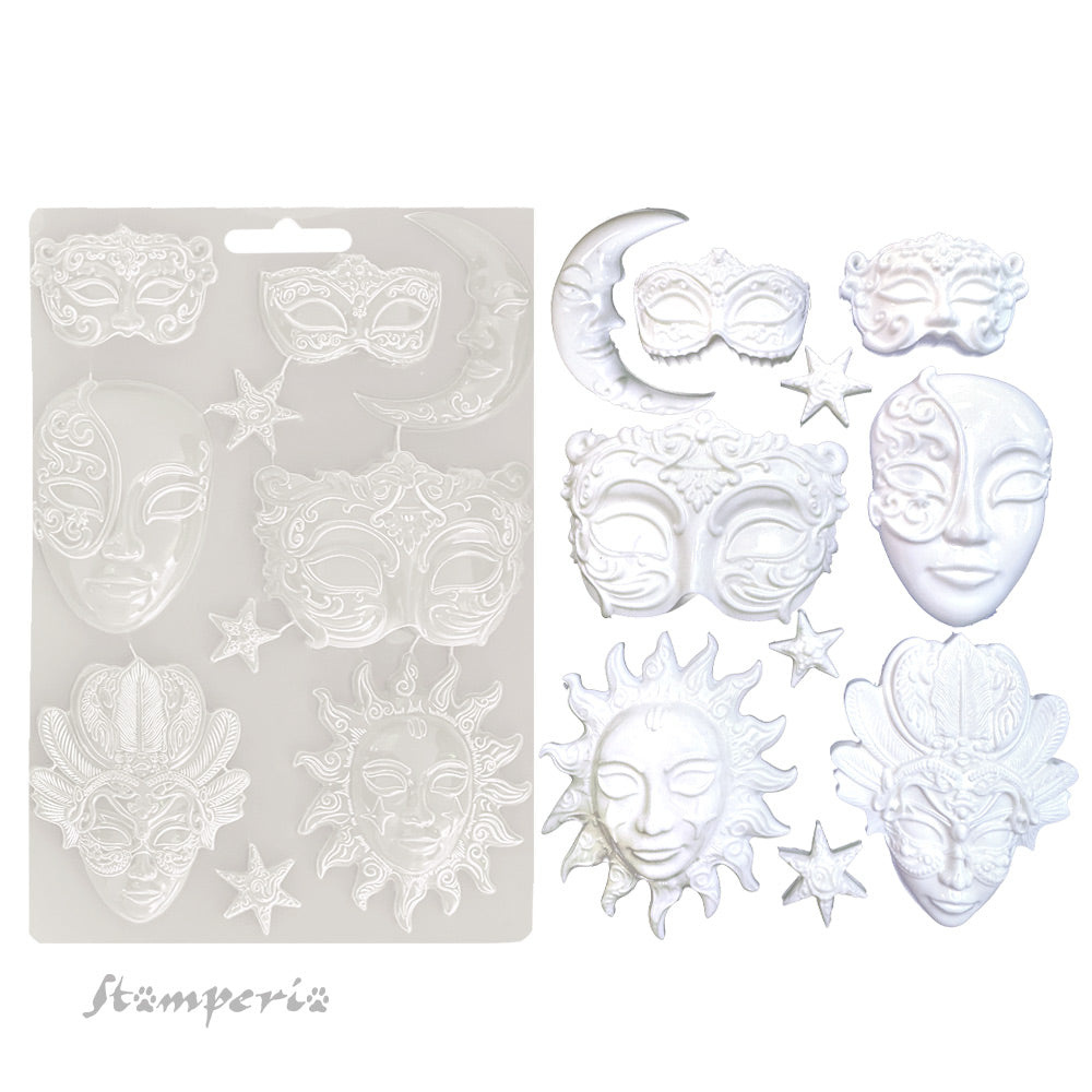 PRE-ORDER Stamperia MASQUERADE MASKS A4 Soft Mould Cold Pour Resin #K3PTA4586