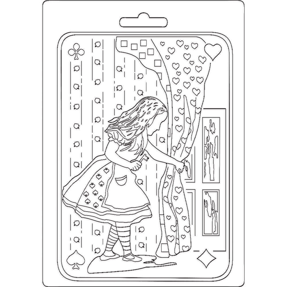 Stamperia Soft Mould A5 ALICE IN WONDERLAND Mixed Media Texture Impression Cold Pour #K3PTA543