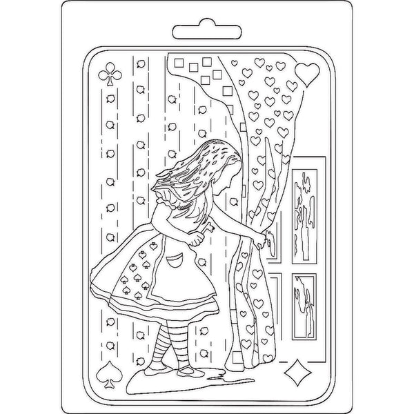Stamperia Soft Mould A5 ALICE IN WONDERLAND Mixed Media Texture Impression Cold Pour #K3PTA543