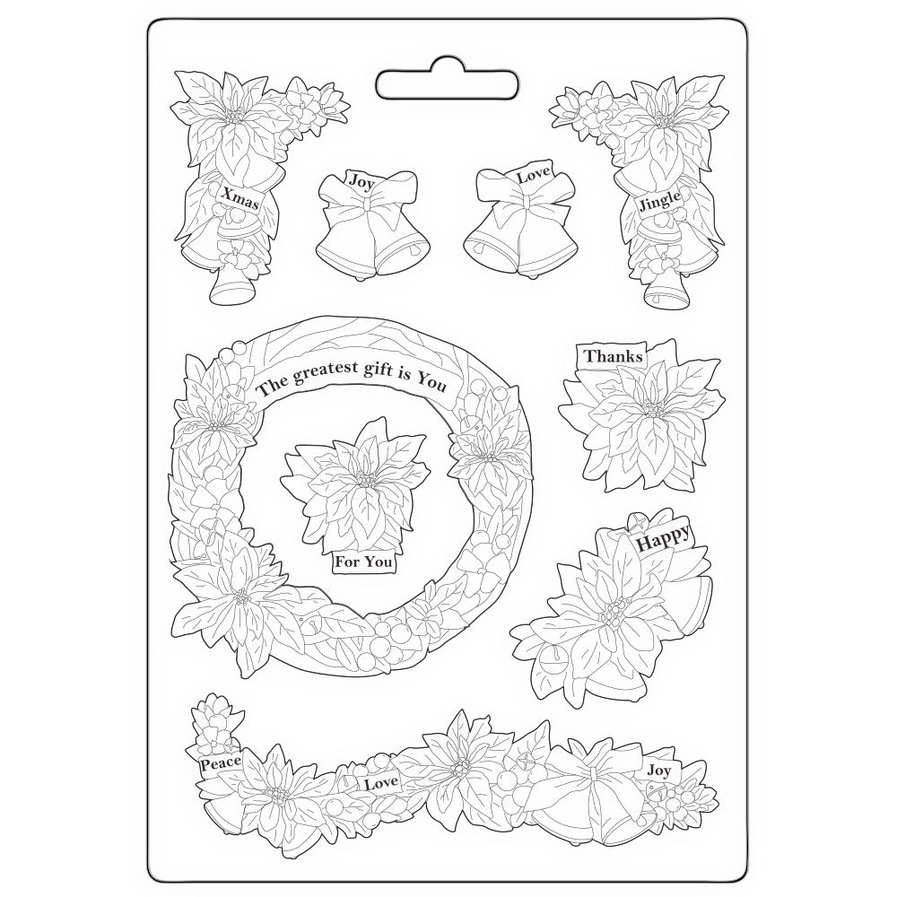 Stamperia Christmas POINSETTIA AND GARLANDS Soft Mould A5 #K3PTA5654